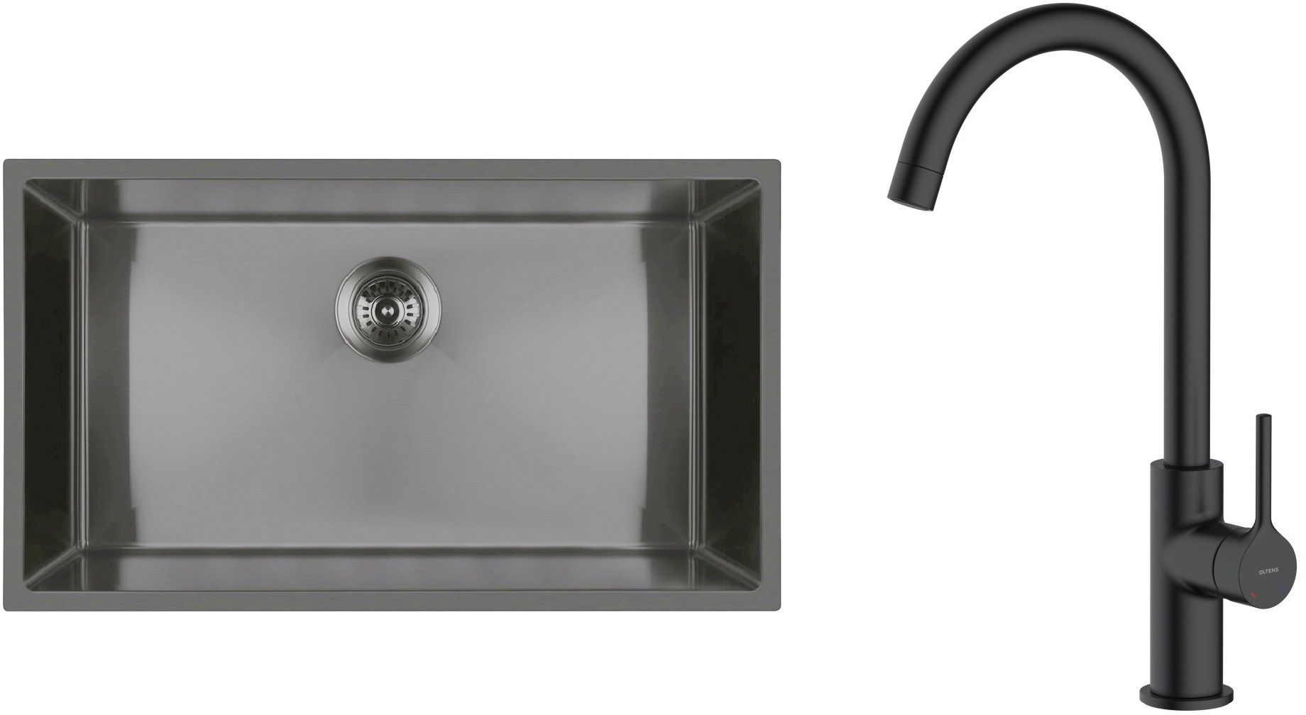 Zestaw Oltens Stalvask zlewozmywak stalowy 76x44 cm z baterią kuchenną Skafta czarny/czarny mat (71102300, 35206300) - Wysyłka w 24h