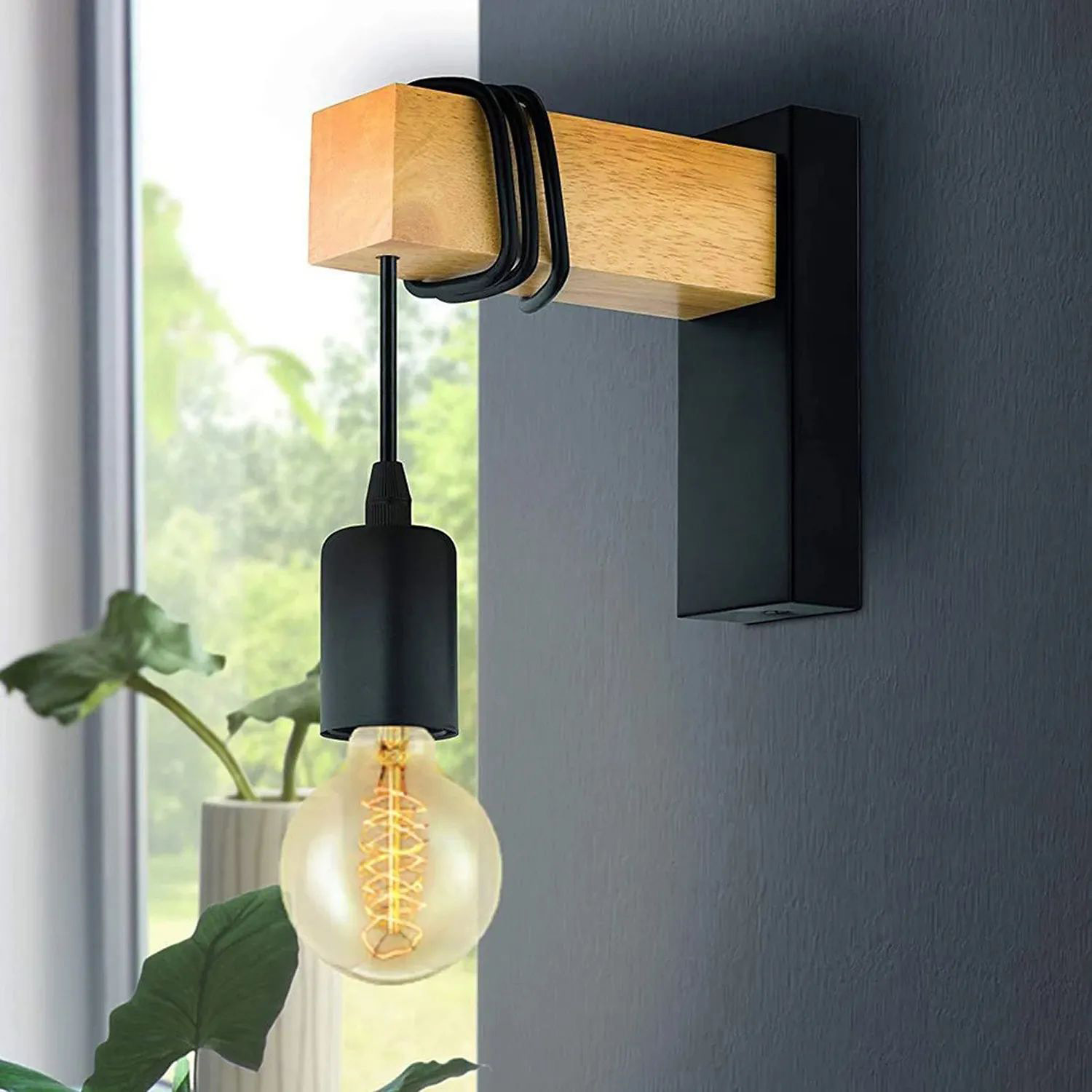 TooLight Line kinkiet 1x60 W czarny-drewno OSW-03241