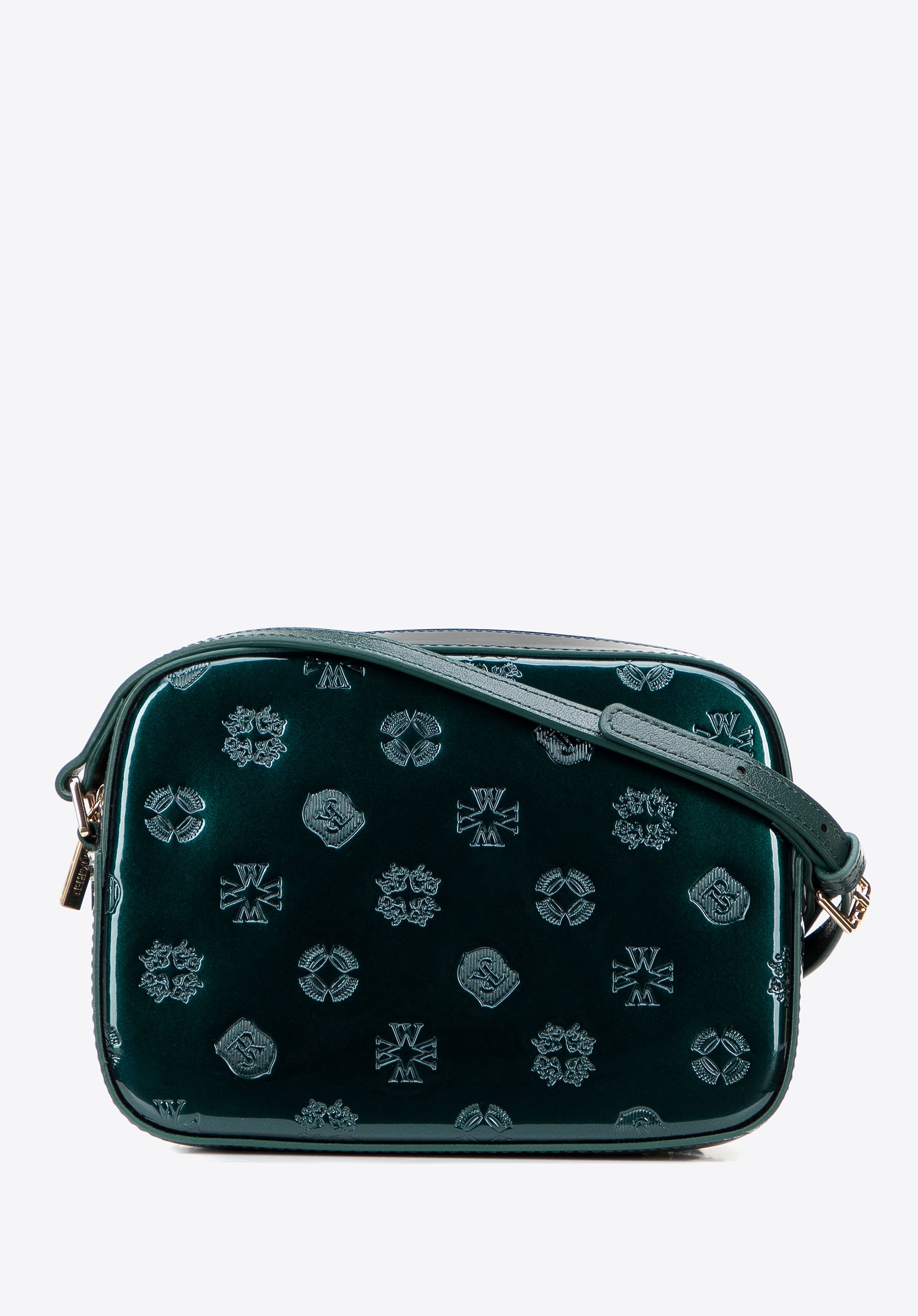 Damska crossbody ze skóry lakierowanej ciemny zielony