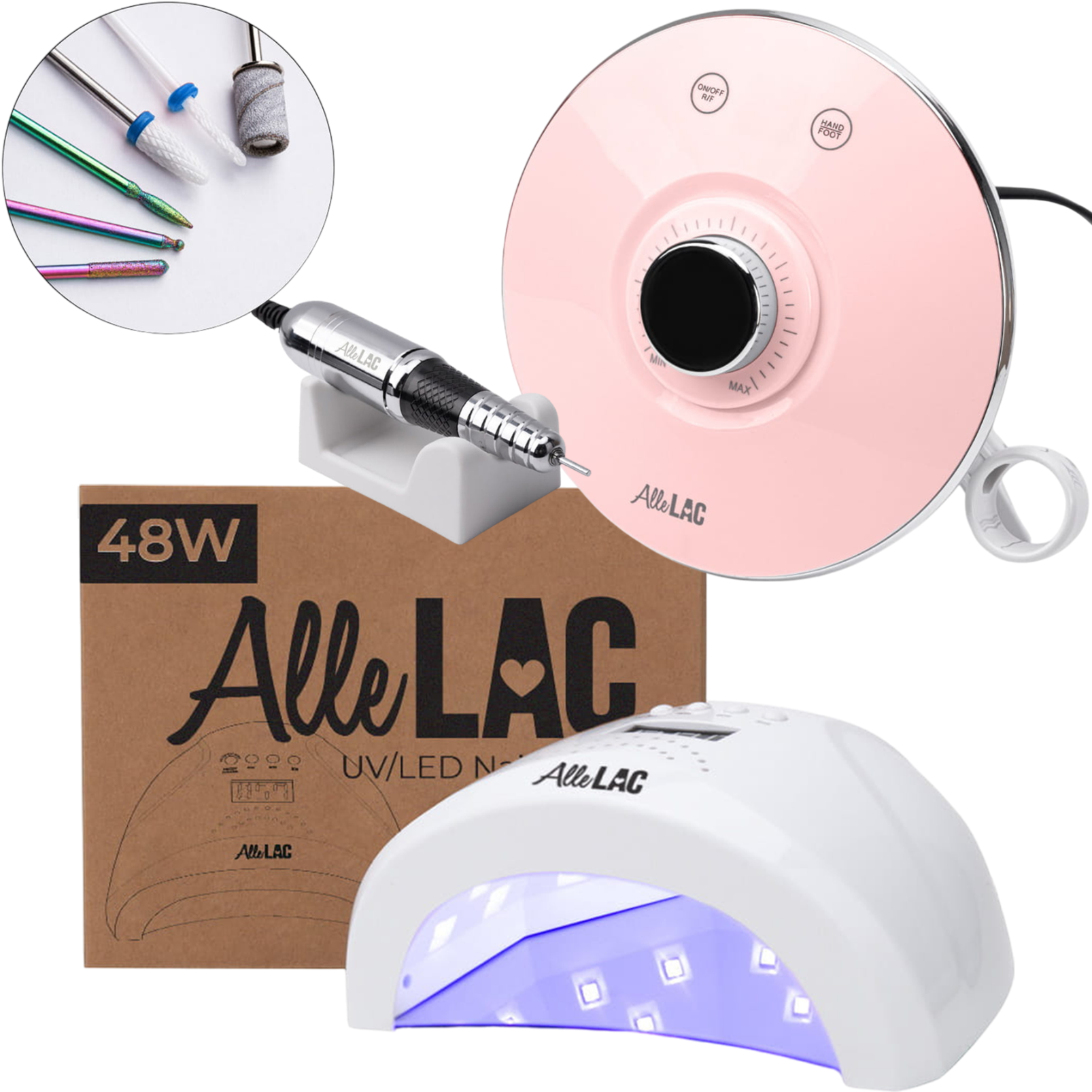 Zestaw 2w1 Lampa Do Paznokci LED/UV ALLELAC 1S + Frezarka Do Paznokci M17 Róż