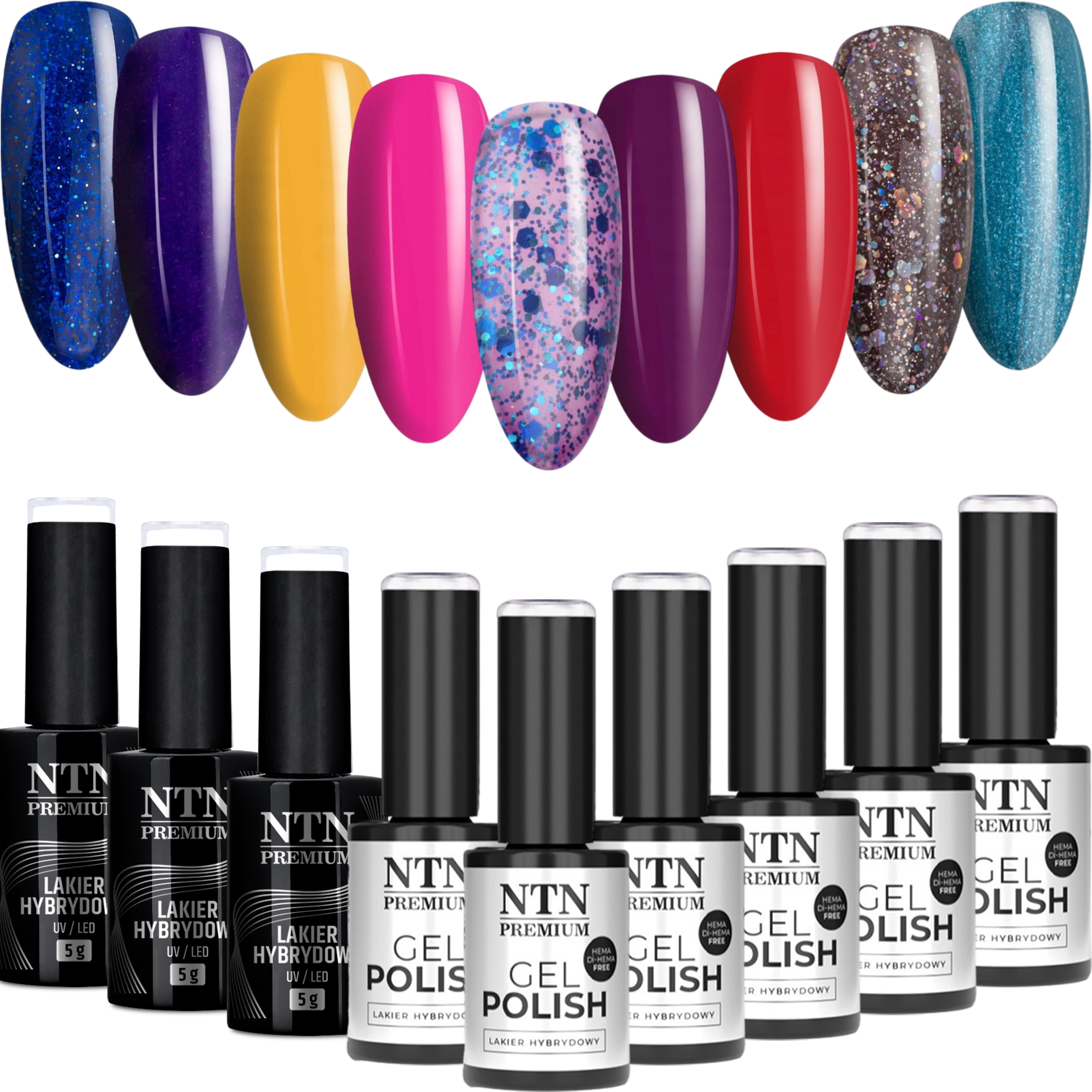 9x Lakier Hybrydowy NTN 5g Multicolor ZESTAW 9w1
