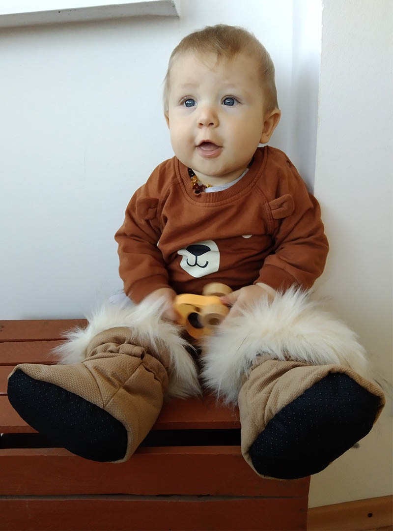 Niechodki niemowlęce ocieplane Happy Feet Caramel Teddy in Clouds 8-18 mc