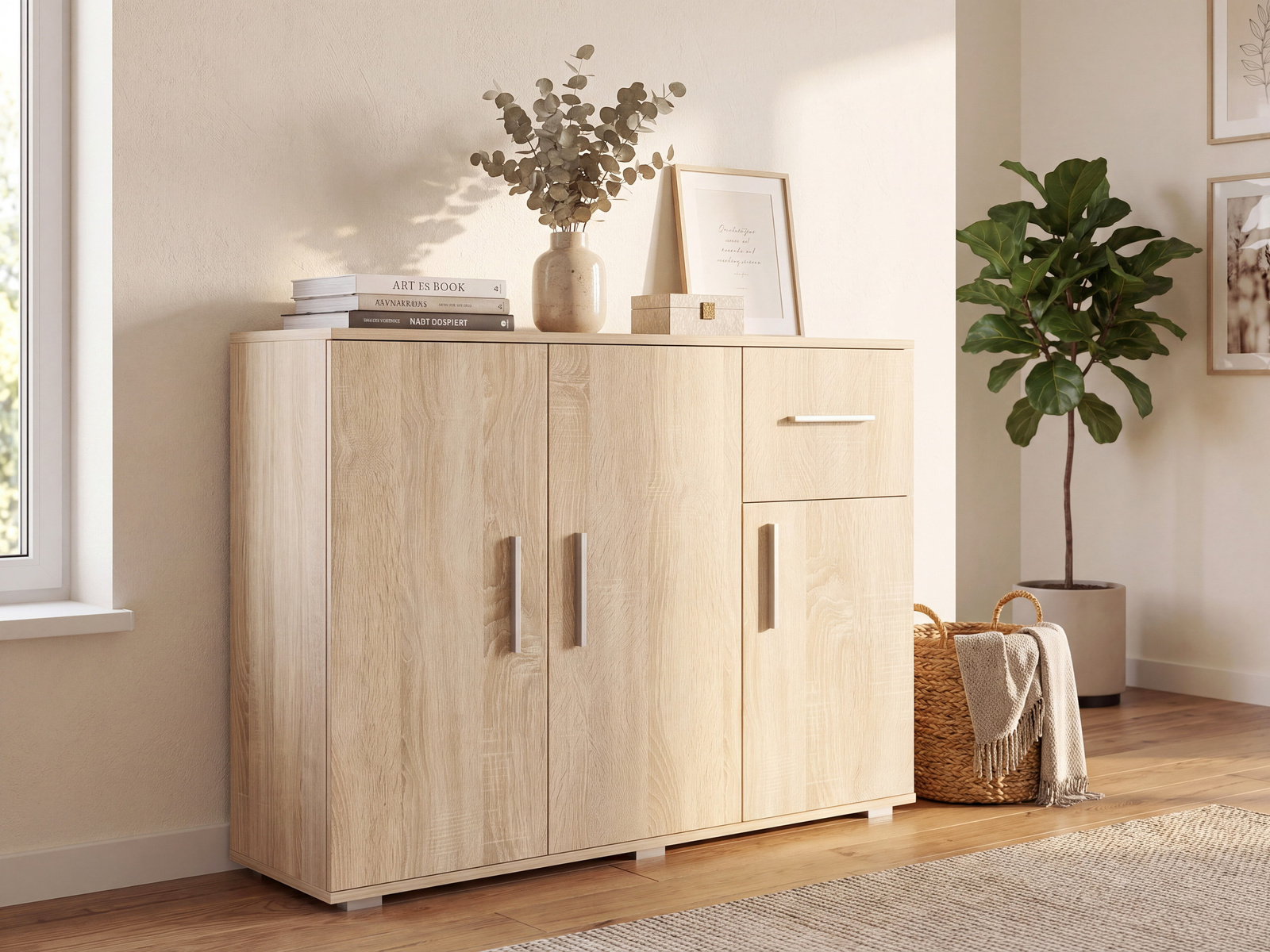 Nowoczesna komoda do salonu dąb sonoma 112 cm SIMPLE V