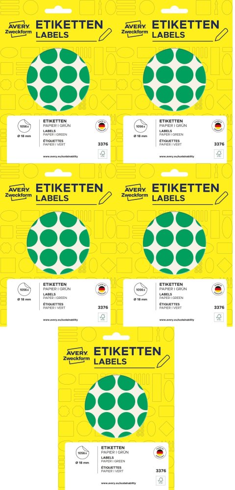 Avery Zweckform etykiety samoprzylepne okrągłe O18 mm, 1056 szt., zielony