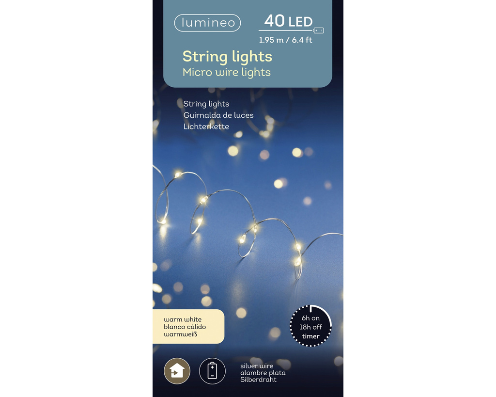 Lampki na baterie 40 mikro LED 1.95m ciepły biały