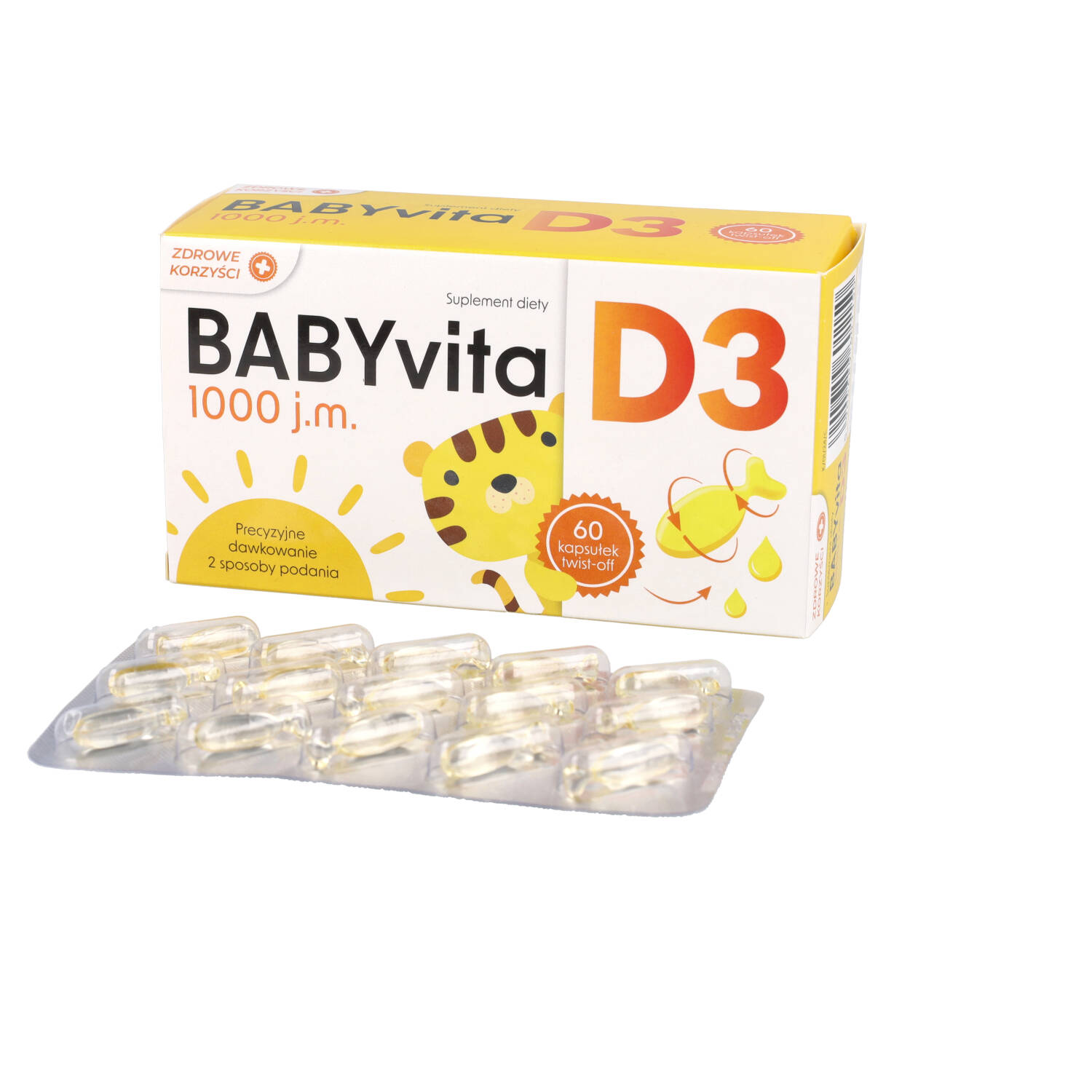 Zdrowe korzyści babyvita d3, witamina d3 1000 j.m., 60 kapsułek twist-off (data ważności: 30.12.2026)