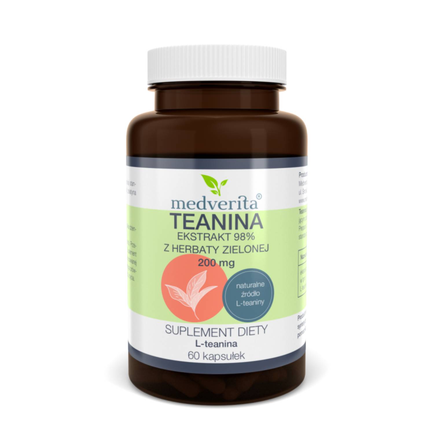 Medverita - teanina 200 mg, ekstrakt z herbaty zielonej, 60 kapsułek