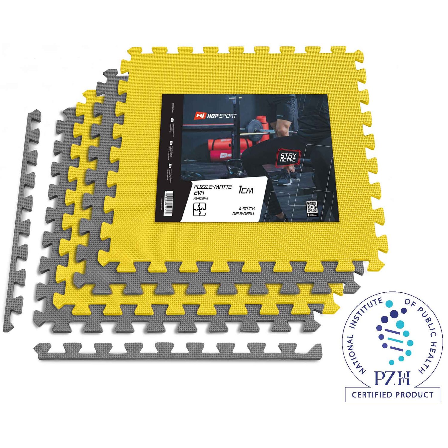 Tapis de protection fitness puzzle en mousse EVA 1 cm - 4 Pièces Gris/Jaune