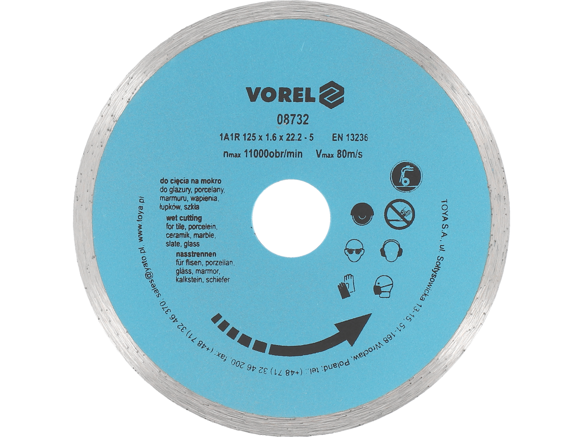 Tarcza diamentowa VOREL tnąca 230mm do ceramiki na mokro otwór 22.2mm 08735