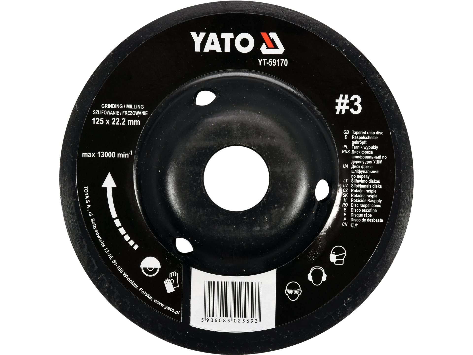 Tarnik wypukły do drewna YATO 125mm 22.2mm do szlifowania i frezowania YT-59170