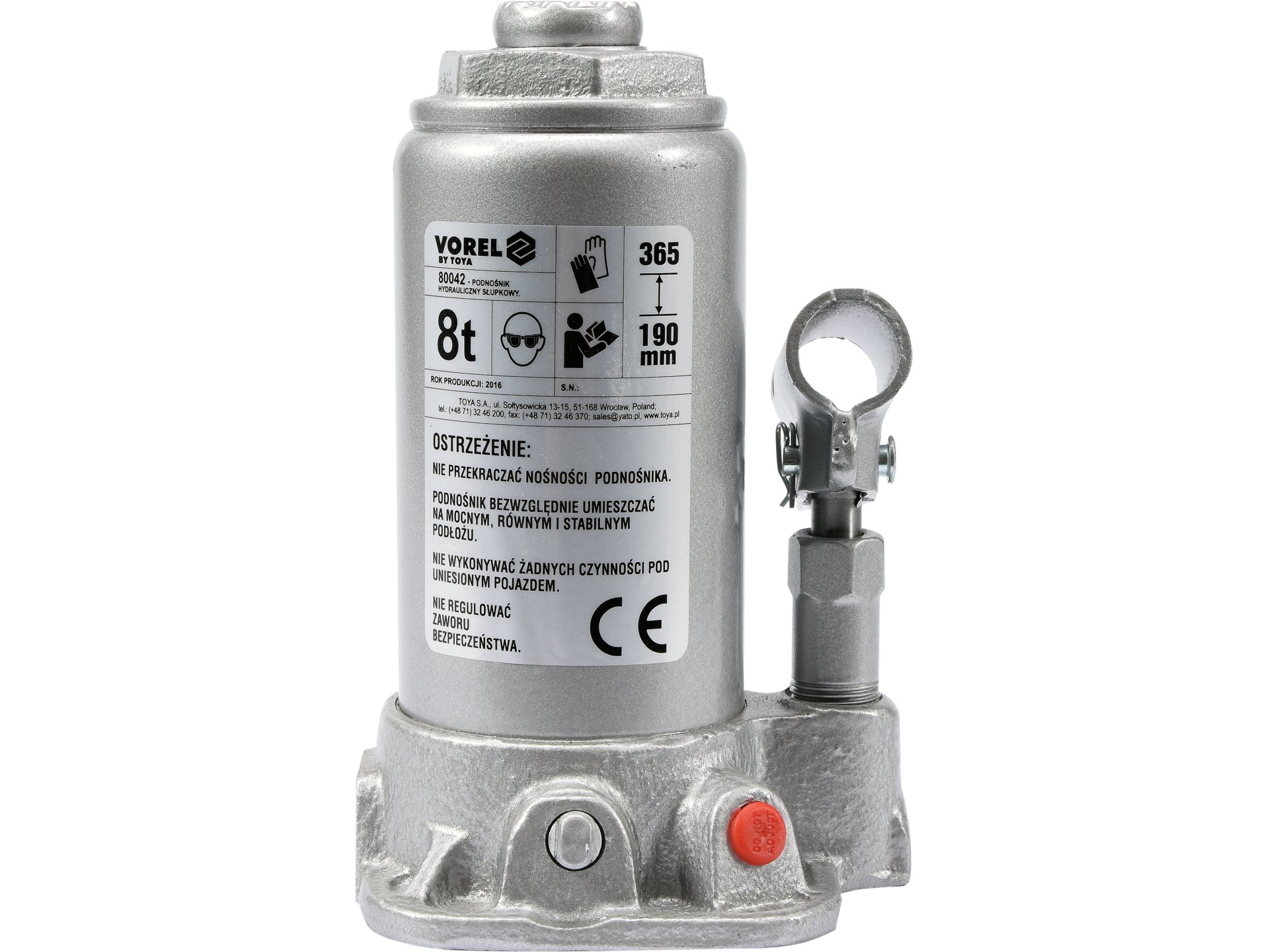 Podnośnik hydrauliczny słupkowy VOREL 8t udźwig 8000kg 190-365mm 80042