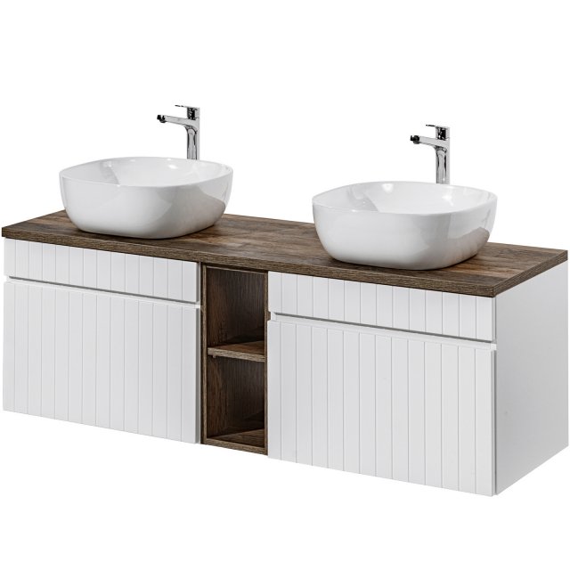 COMAD Zestaw mebli ICONIC WHITE 3 szafki z blatem SANTA FE OAK 140 cm