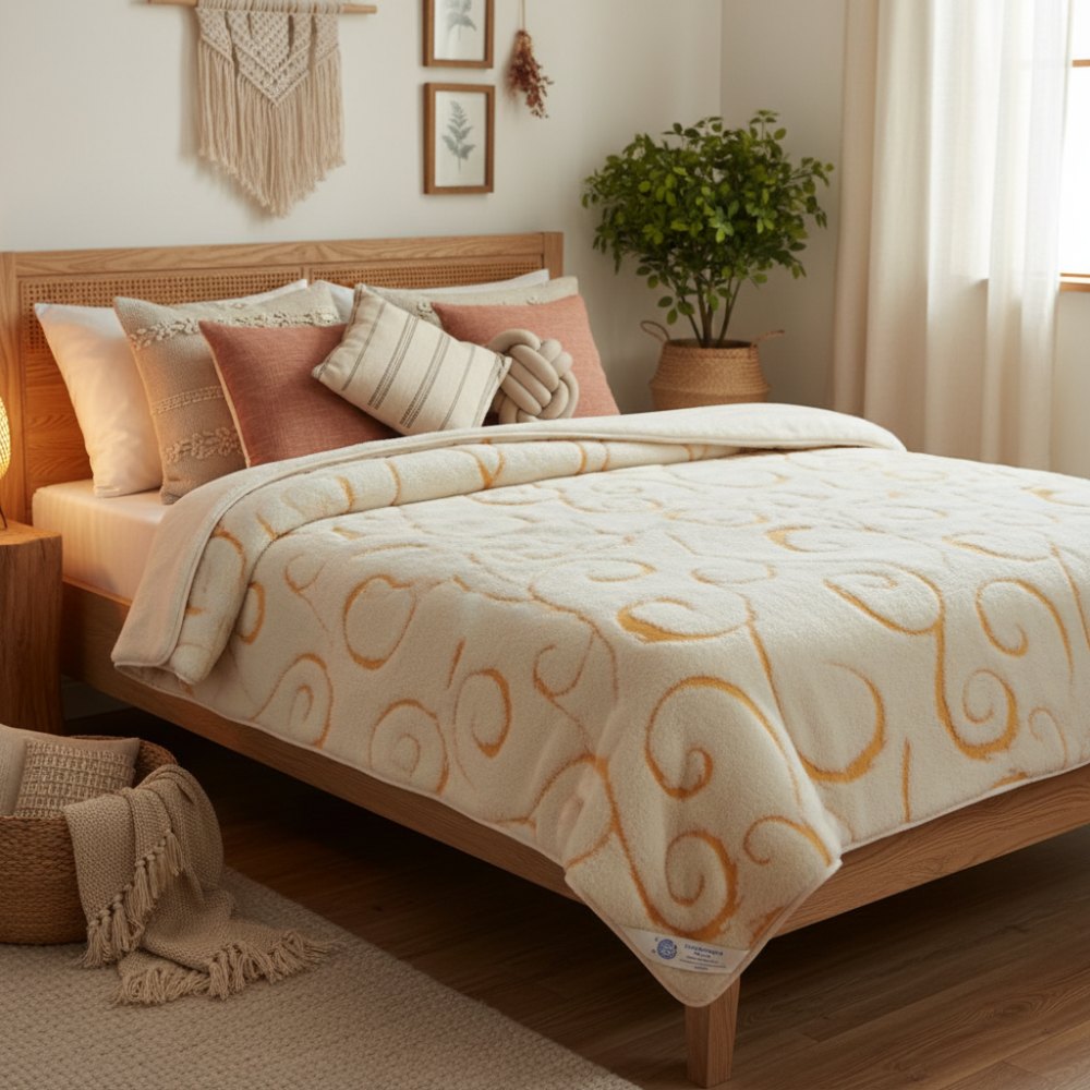 Kołdra wełniana kaszmir orange i gładki Woolmark 200x220
