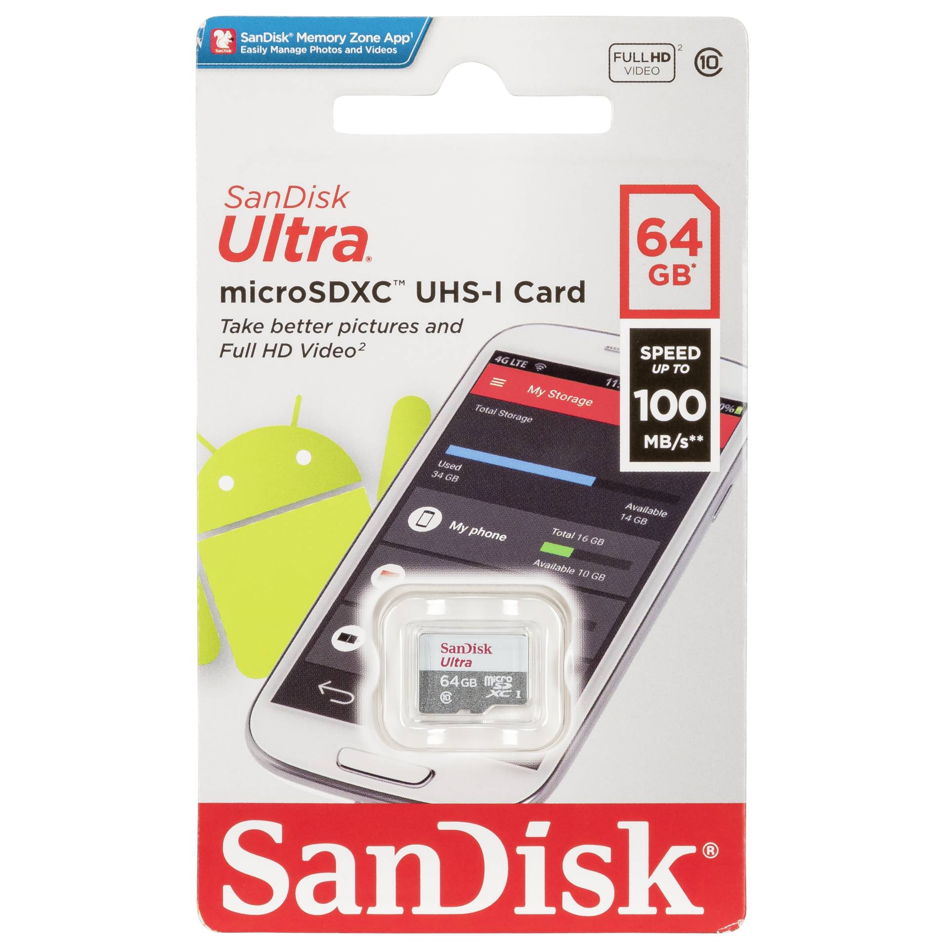 SanDisk Micro SDXC 64GB 100MB/s cl10 SDSQUNR-064G-GN3MN - Henryx24