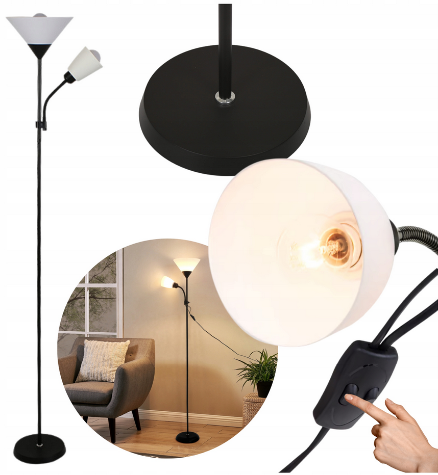 Lampa podłogowa 2xE27 czarna ZD187 165cm - Henryx24