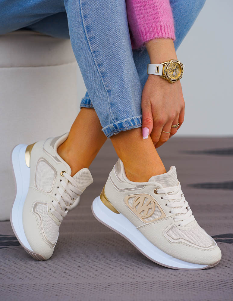 Beżowe Buty Sportowe Sneakersy Na Platformie MK