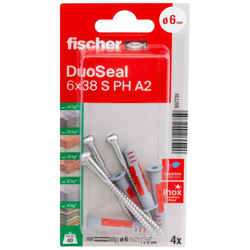 Kołek uszczelniający Duoseal 6x38mm S A2 K NV 4 sztuki Fischer