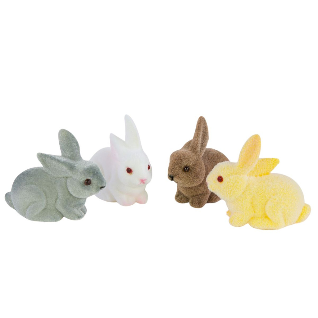 Zając siedzący zamszowy 12 cm mix biały / szary / żółty / brązowy 1 szt