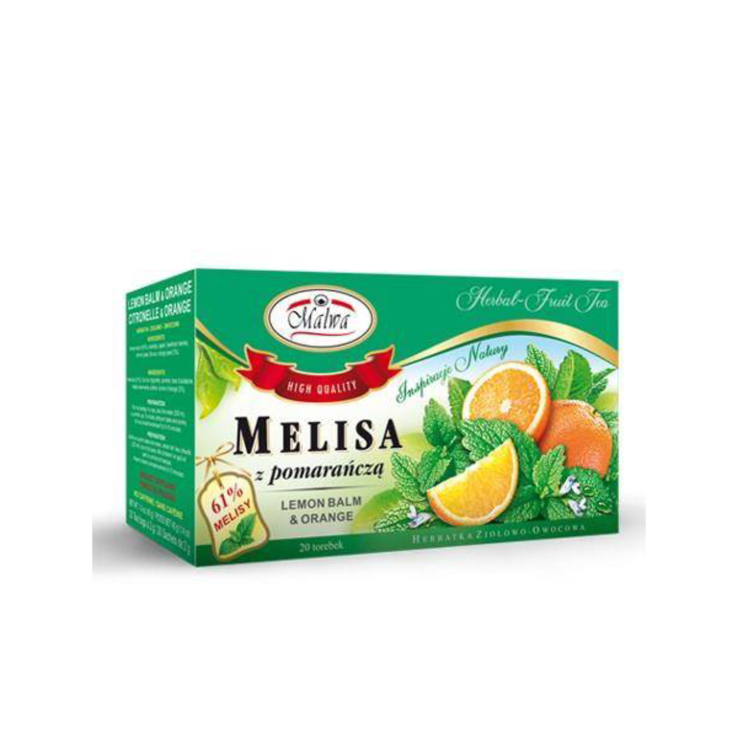 Malwa - herbatka ziołowo-owocowa, melisa z pomarańczą, 20 saszetek