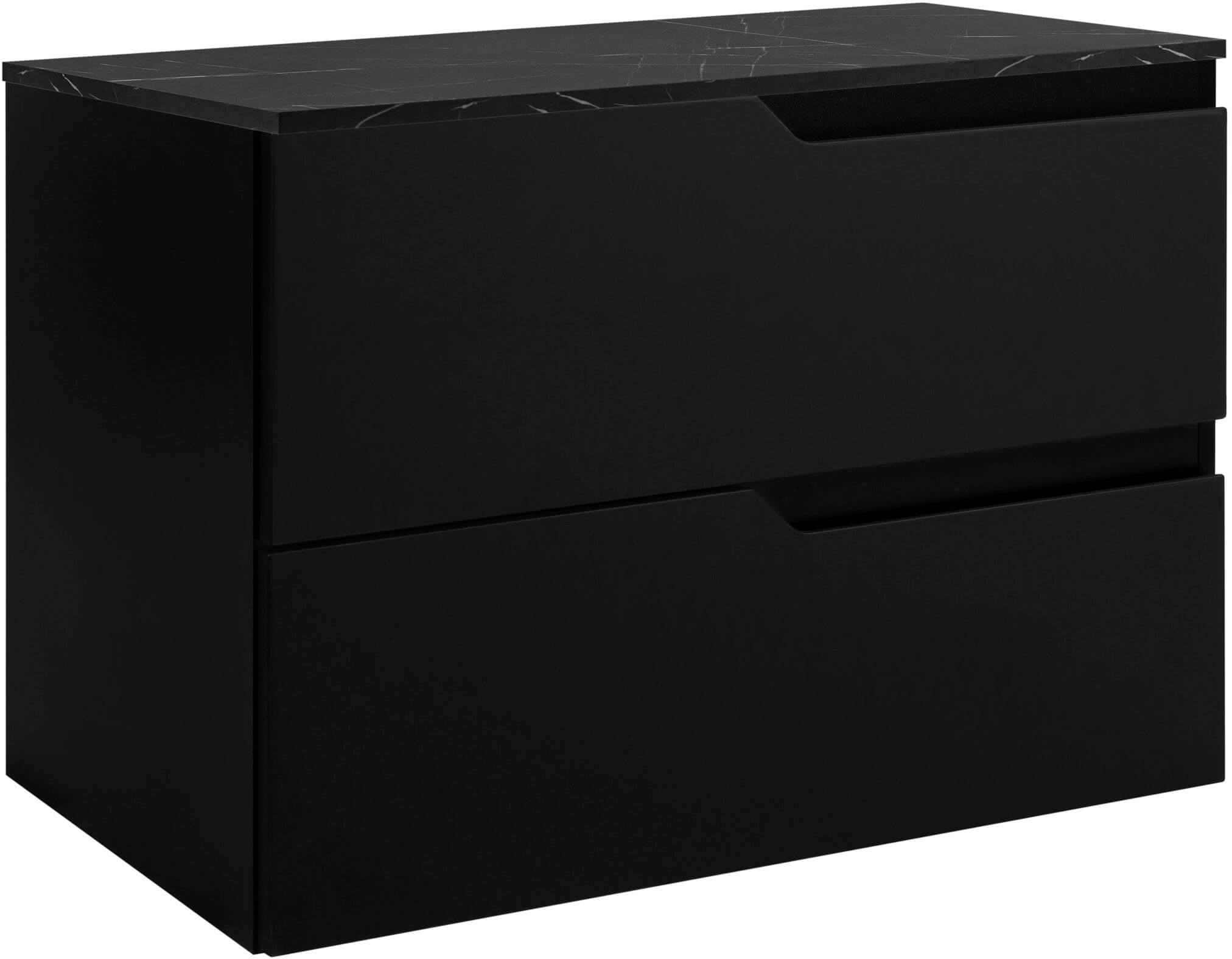 Zestaw Rodan Modern szafka 80x46x57 cm podumywalkowa wisząca czarna z blatem czarny marmur (5906154455350, 5906154457828)