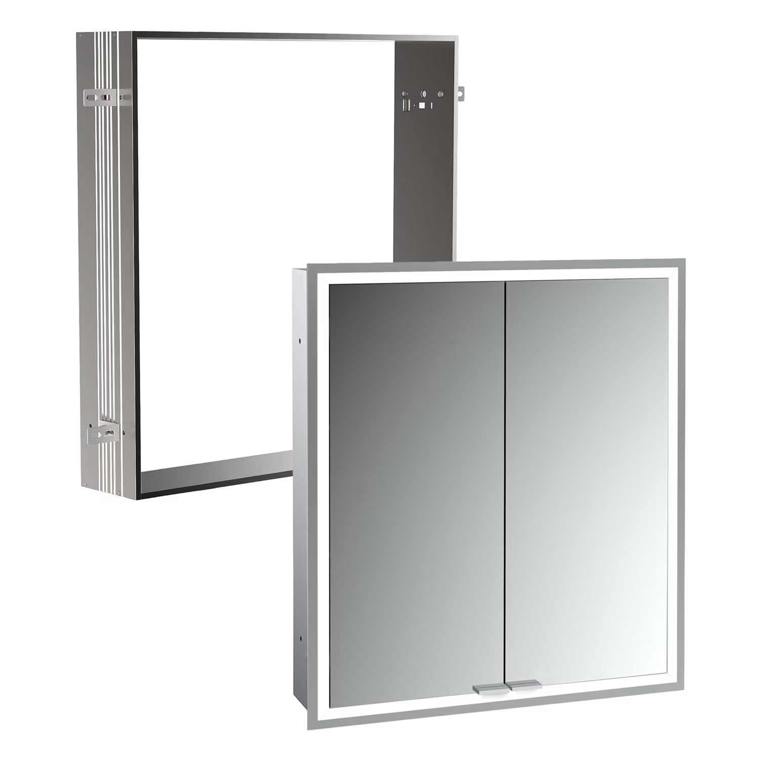 Zestaw Kronenbach Cube 2.0 szafka 60x17x70 cm z lustrem srebro anodowane z ramą montażową KB100204CR-Set