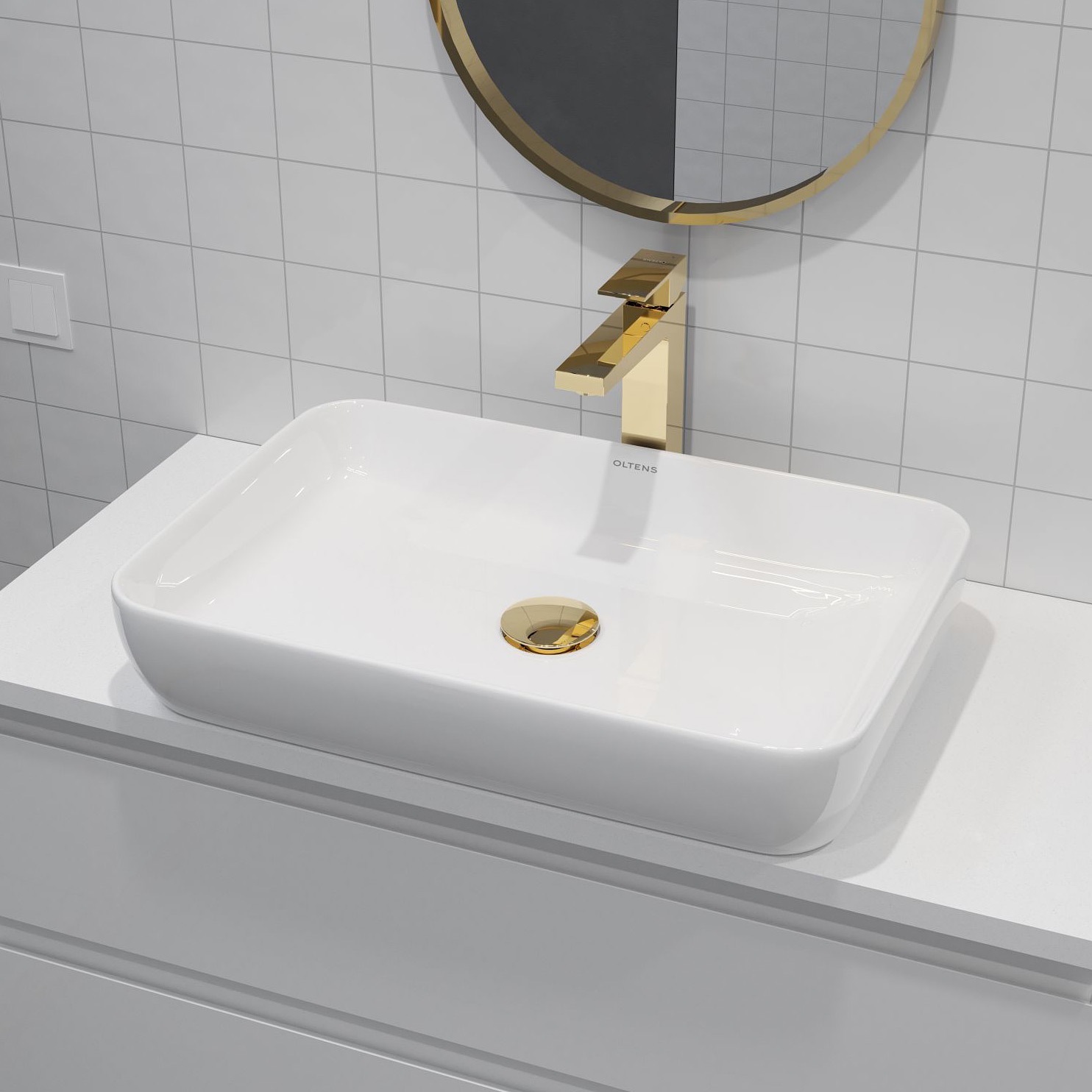Oltens Solberg umywalka 62x41,5 cm prostokątna nablatowa biała 40318000 - Wysyłka w 24h