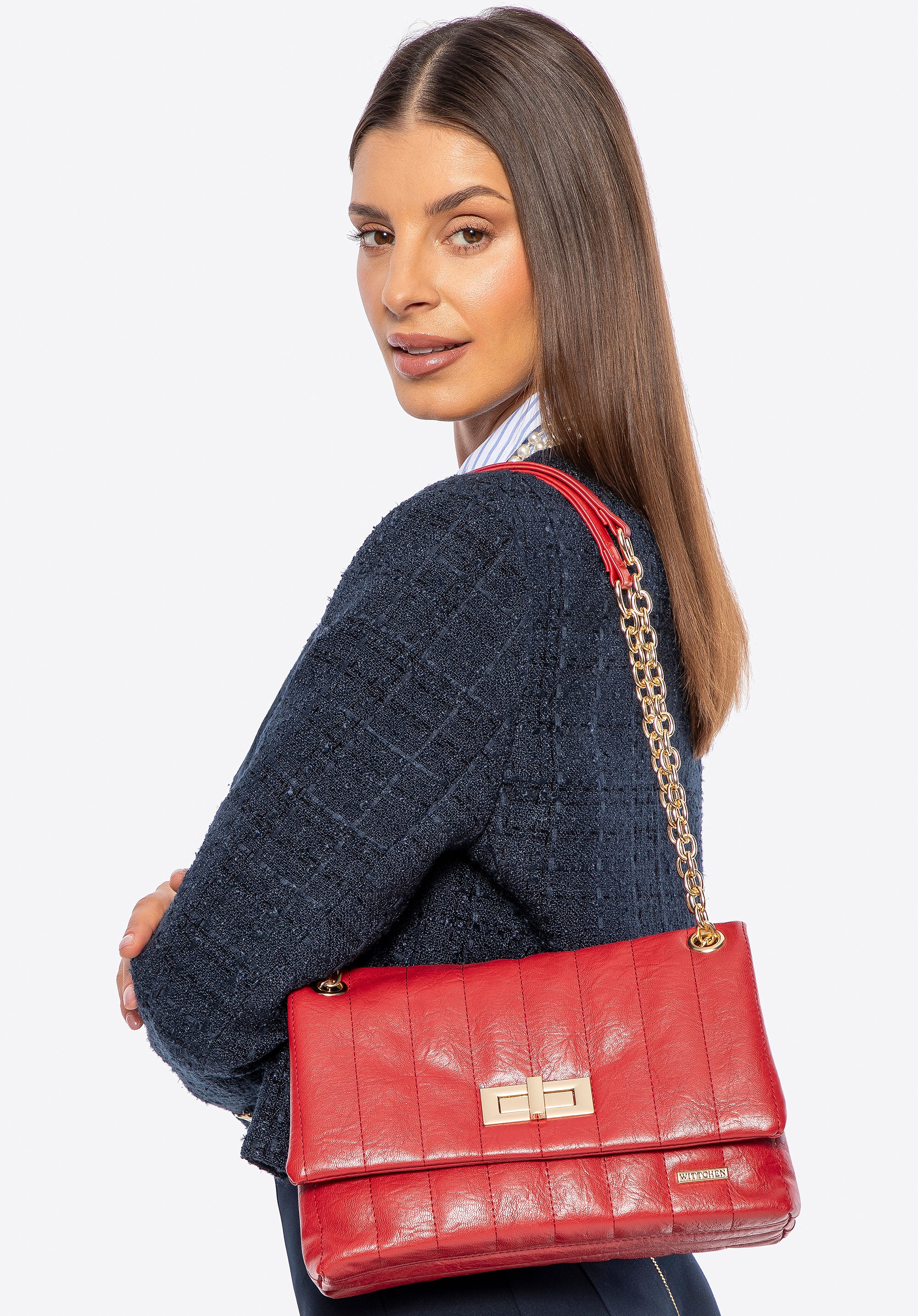 Damska crossbody z ekoskóry dwukomorowa mała czerwona