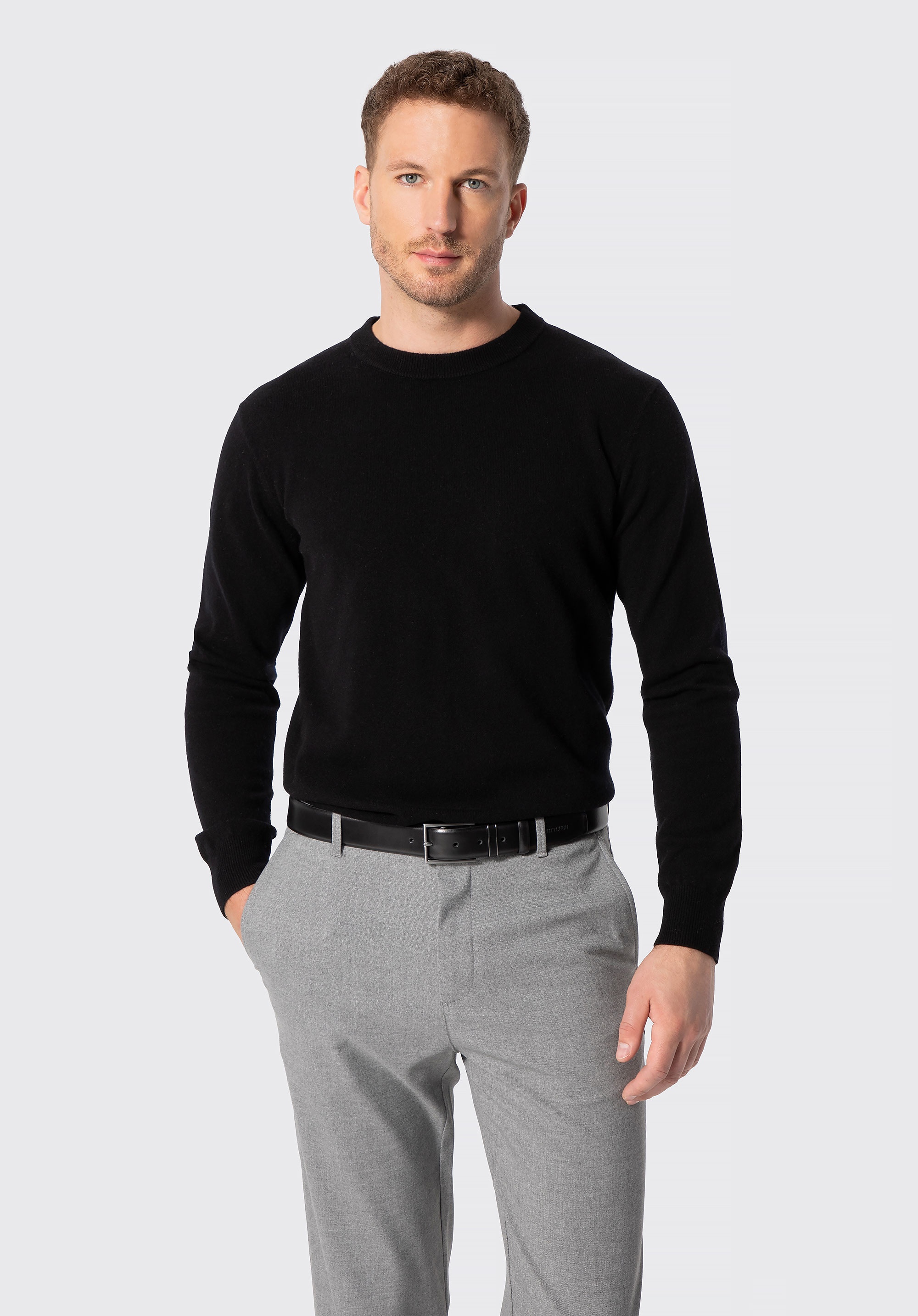 Sweter męski wełniany z okrągłym dekoltem czarny