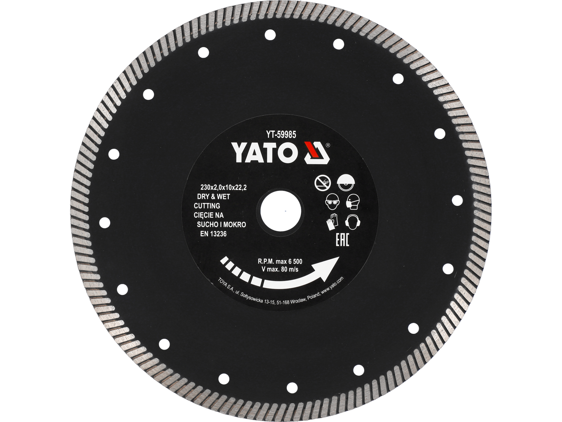 Tarcza diamentowa turbo YATO 230mm do gresu ceramiki na mokro YT-59985