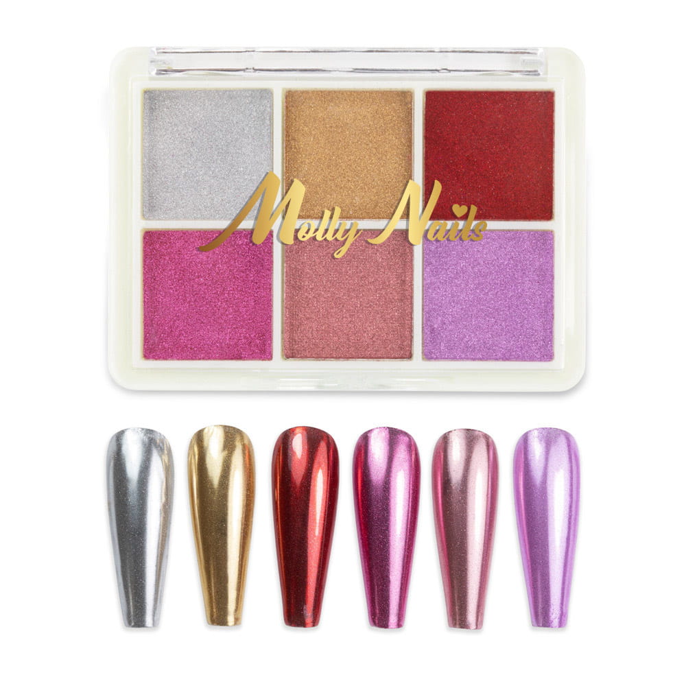 Pyłek do paznokci efekt lustra kasetka 6 kolorów Molly Nails Nr 4
