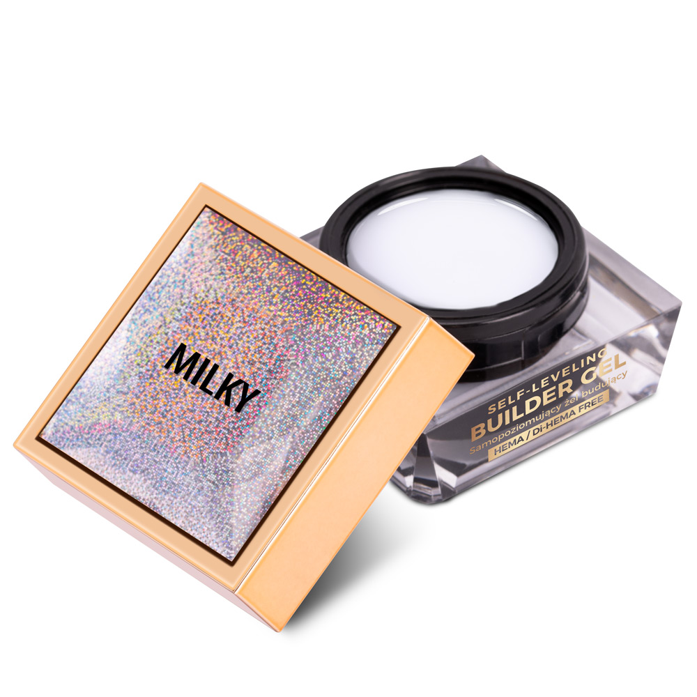 Budujący żel samopoziomujący twardy średniogęsty builder gel self leveling MollyNails Milky HEMA/Di-HEMA Free 50 g