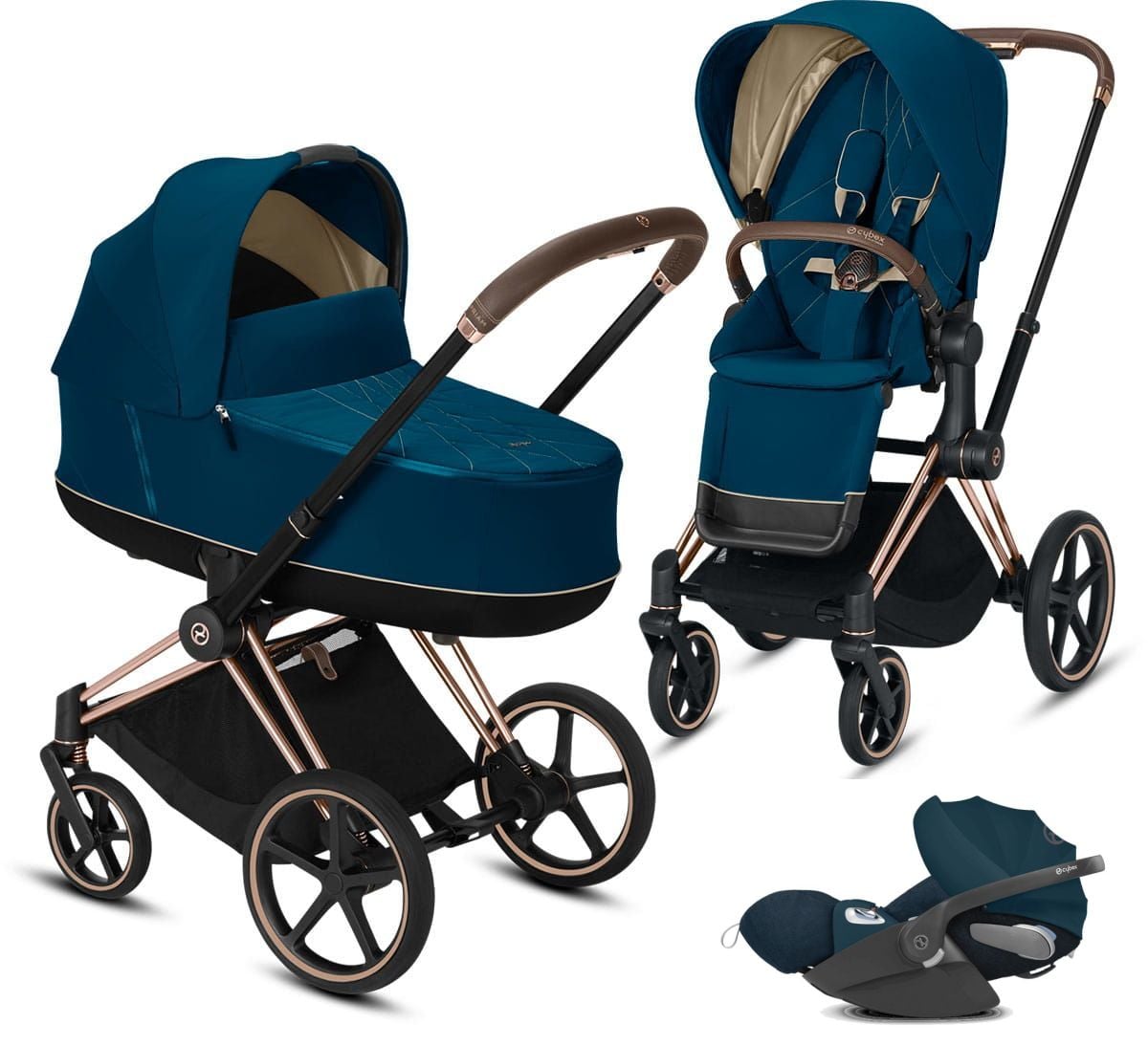 Cybex, Priam 2.0 + Cloud Z i-Size + dodatkowy Seat Pack - wózek głęboko-spacerowy z fotelikiem i dodatkową tapicerką gratis!!!-Mountain Blue-Chrome...