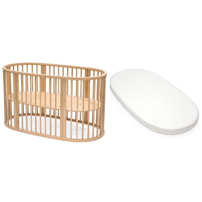 Stokke Sleepi Bed + Mattress + Fitted Sheet - łóżeczko z materacem i prześcieradłem-Natural-Fans Grey