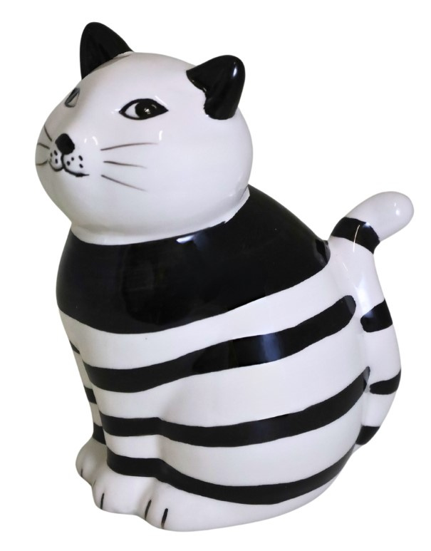 Kotek Skarbonka ceramiczny biało-czarne pasy 20cm