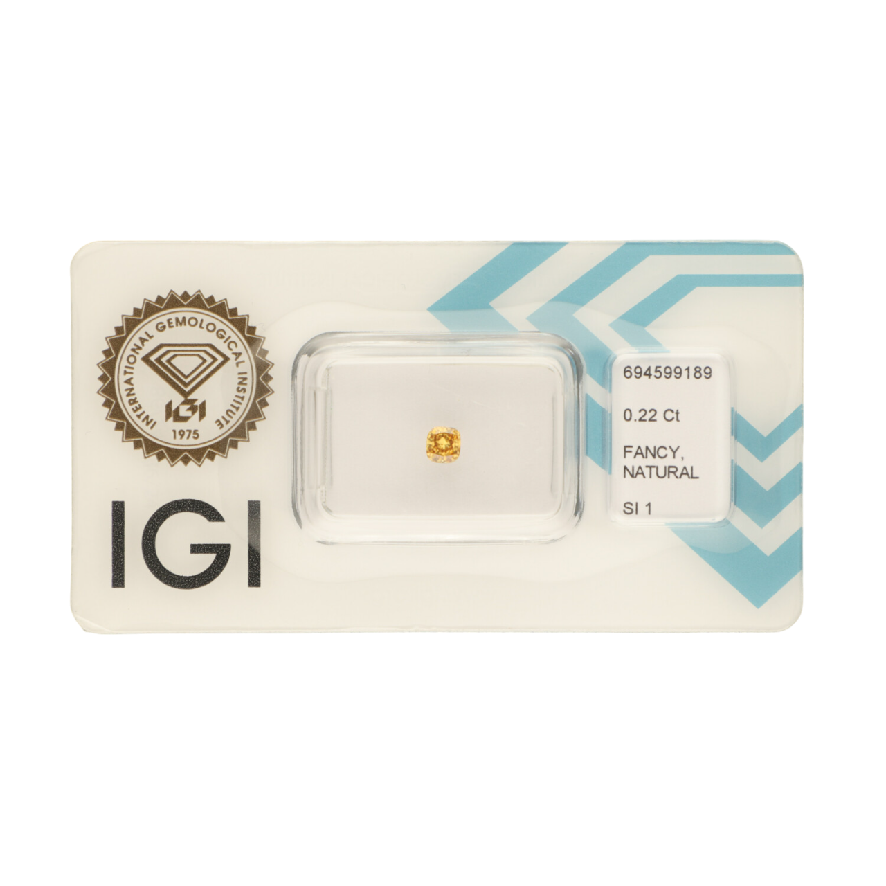 Diament naturalny 0,22 CT / Natural Fancy Intense Brownish Yellow / Cushion Modified Brilliant / SI1 / VG - wysyłka 24 h! - Mennica Skarbowa