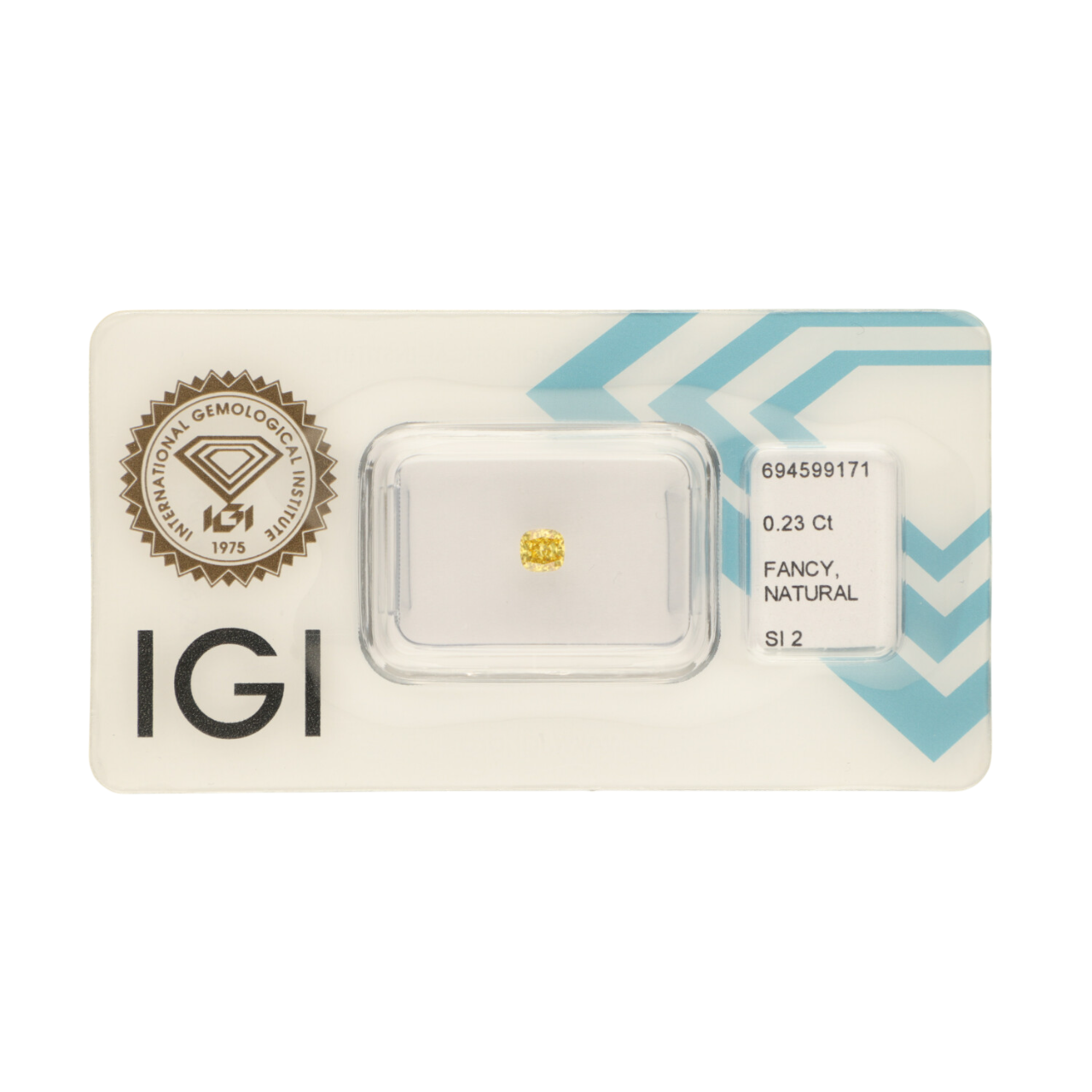 Diament naturalny 0,23 CT / Natural Fancy Intense Yellow / Square Cushion Modified Brilliant / SI2 / VG - wysyłka 24 h! - Mennica Skarbowa