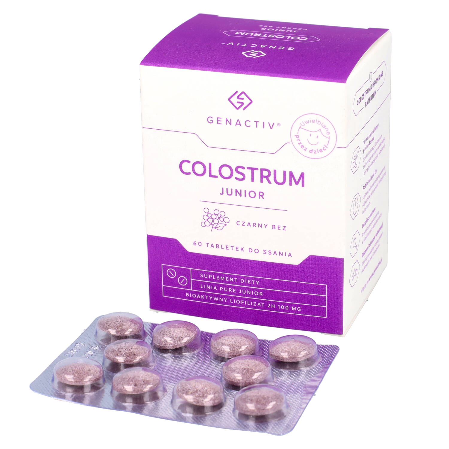 Genactiv colostrum, junior czarny bez, 60 tabletek do ssania