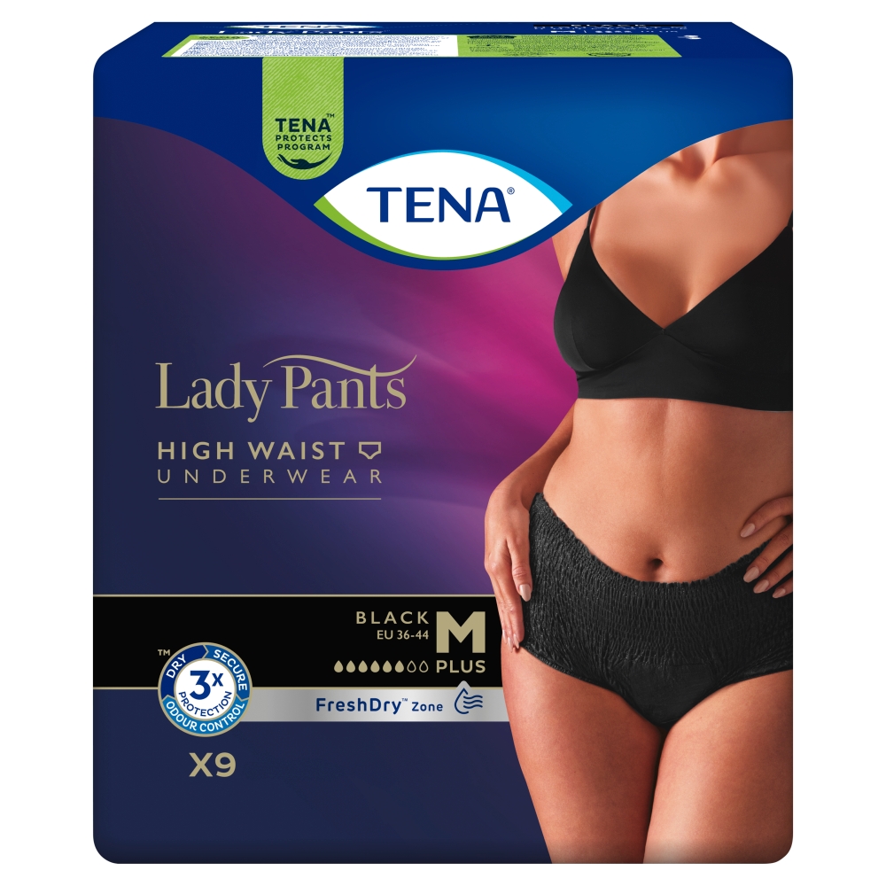 Tena lady pants plus - majtki chłonne, black, rozmiar m, 9 sztuk