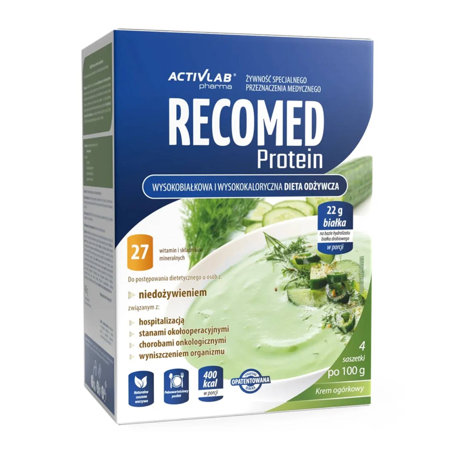 Recomed protein - krem ogórkowy, 4 saszetki (data ważności: 01.12.2026)