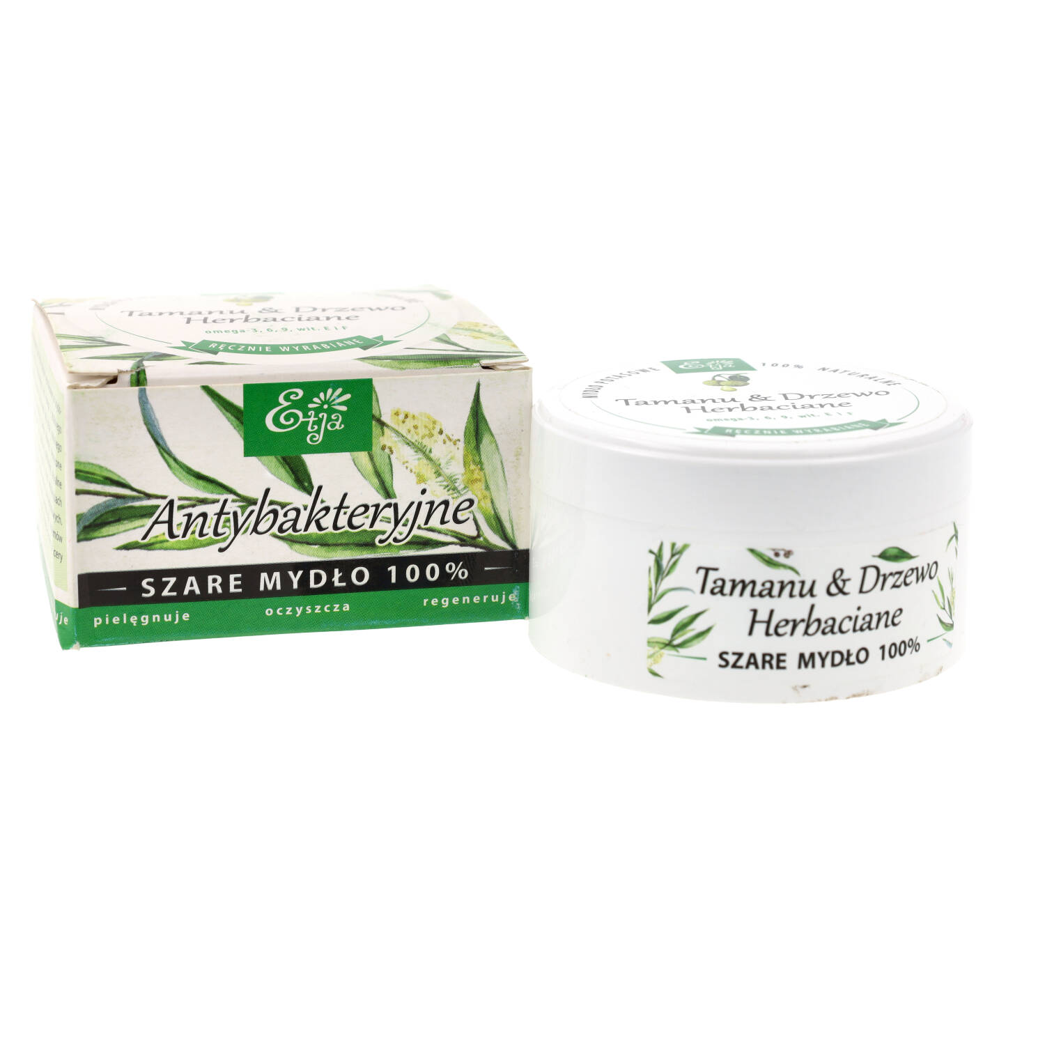 Etja - naturalne szare mydło, o zapachu tamanu i drzewa herbacianego, 80 g