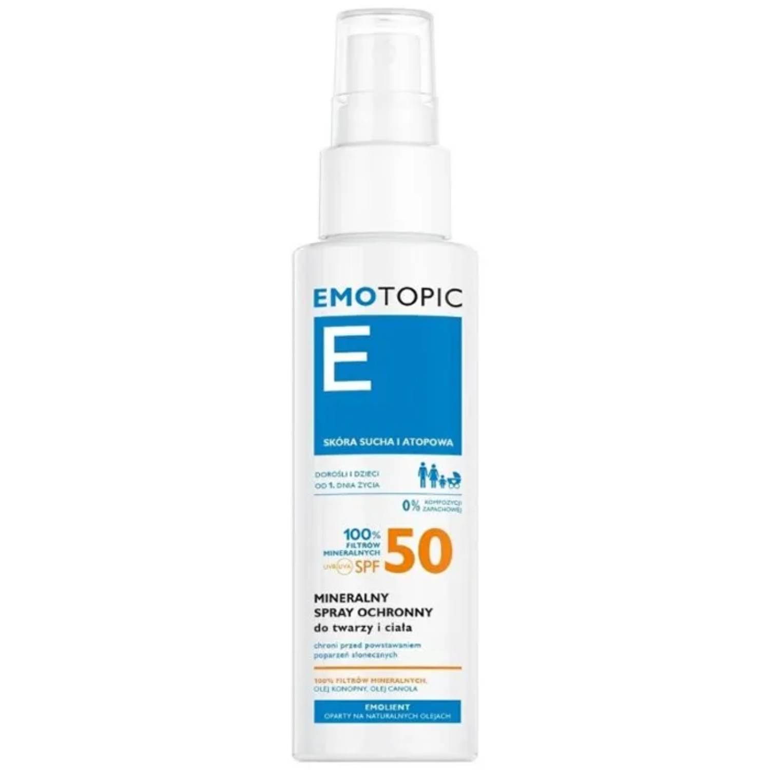 Emotopic - mineralny spray ochronny do twarzy i ciała, spf 50, 100 ml