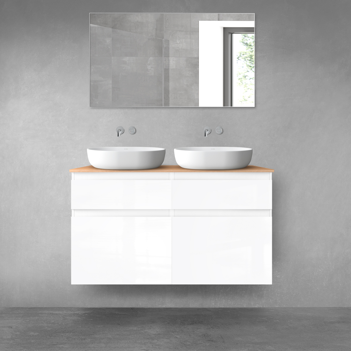 Oltens Vernal zestaw mebli łazienkowych 120 cm z blatem biały połysk/dąb 68301000 - Wysyłka w 24h