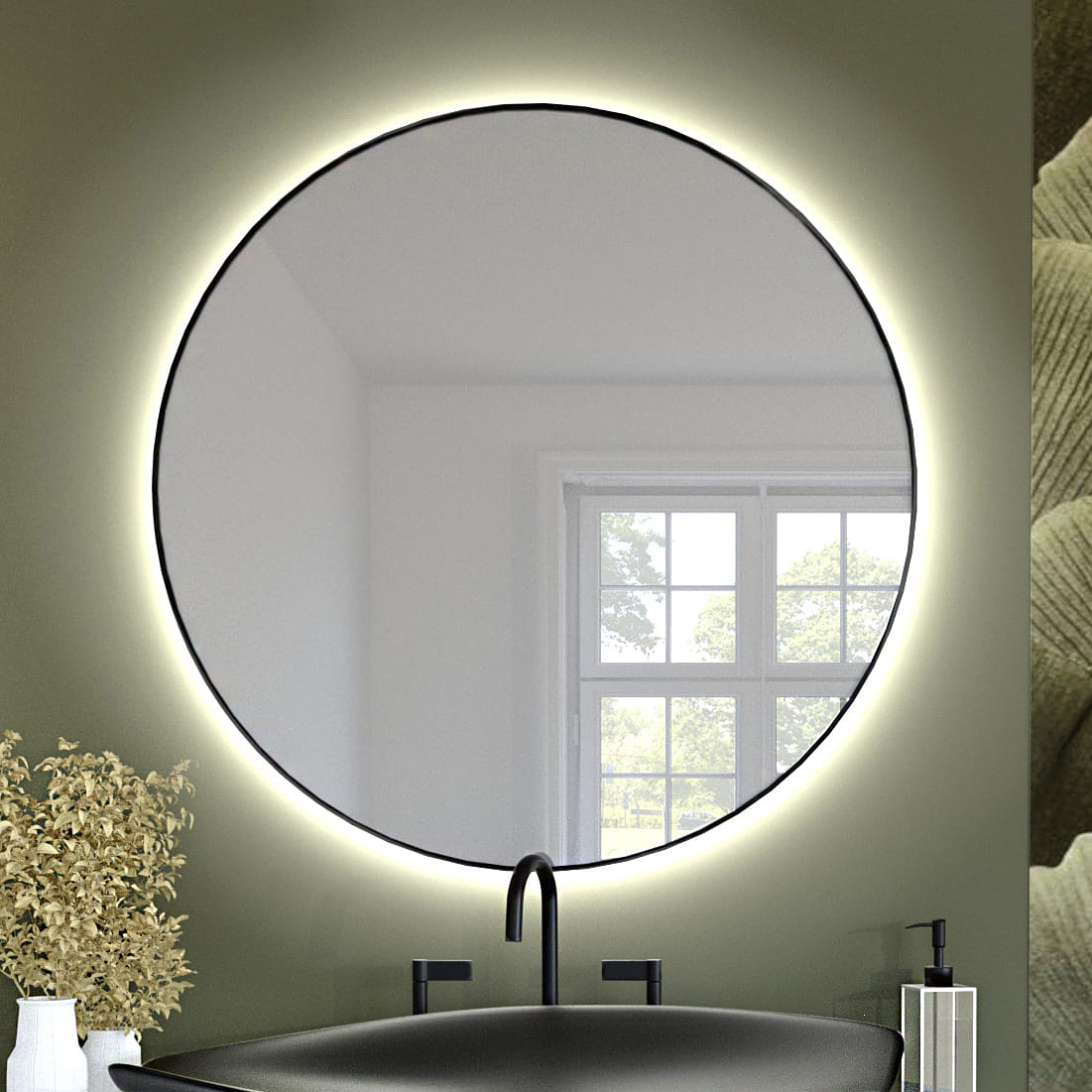 Baltica Design Tiny Border Bright lustro 90x90 cm czarne barwa ciepła z włącznikiem bezdotykowym