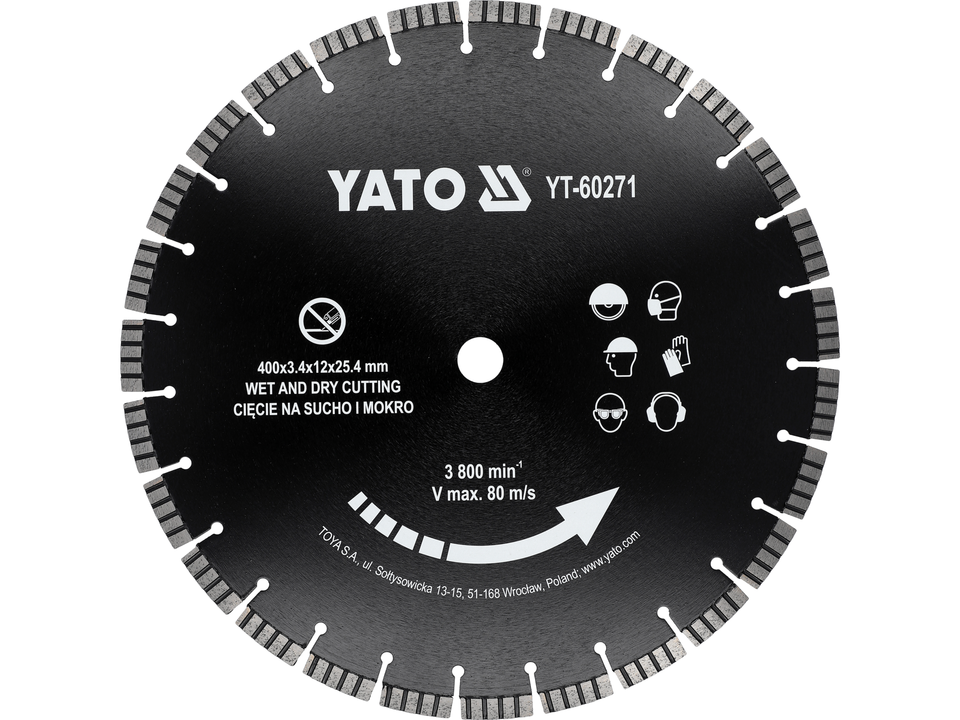 Tarcza tnąca YATO 400mm do betonu otwór 22.2mm do przecinarki YT-60271
