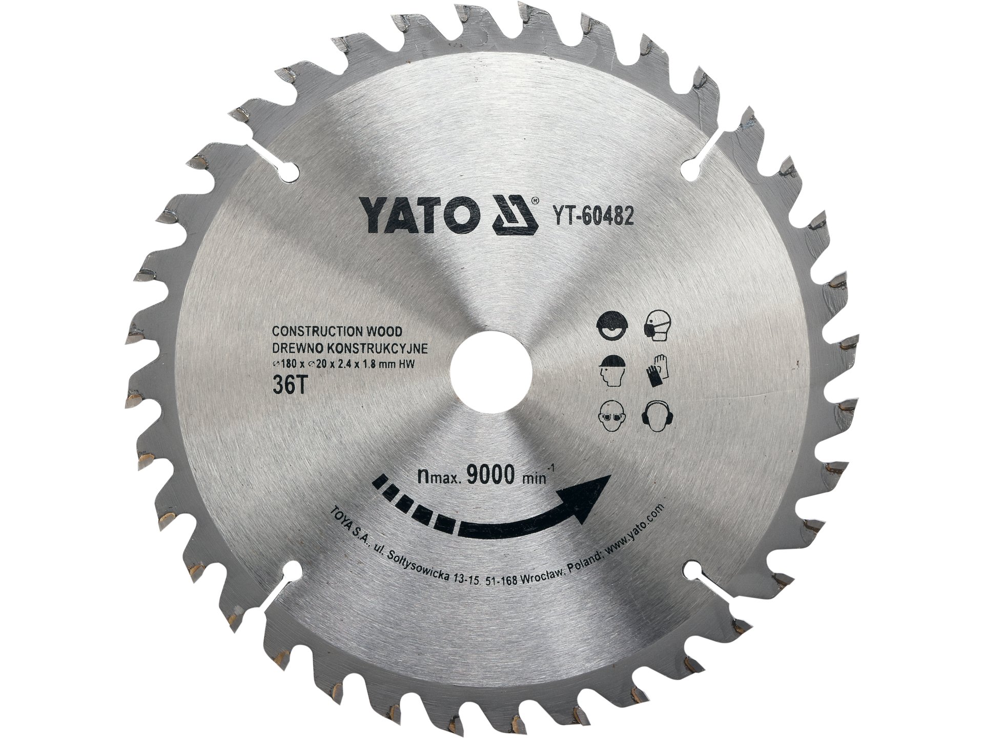 Piła tarczowa do drewna YATO 180x20mm 36t z węglikiem wolframu YT-60482