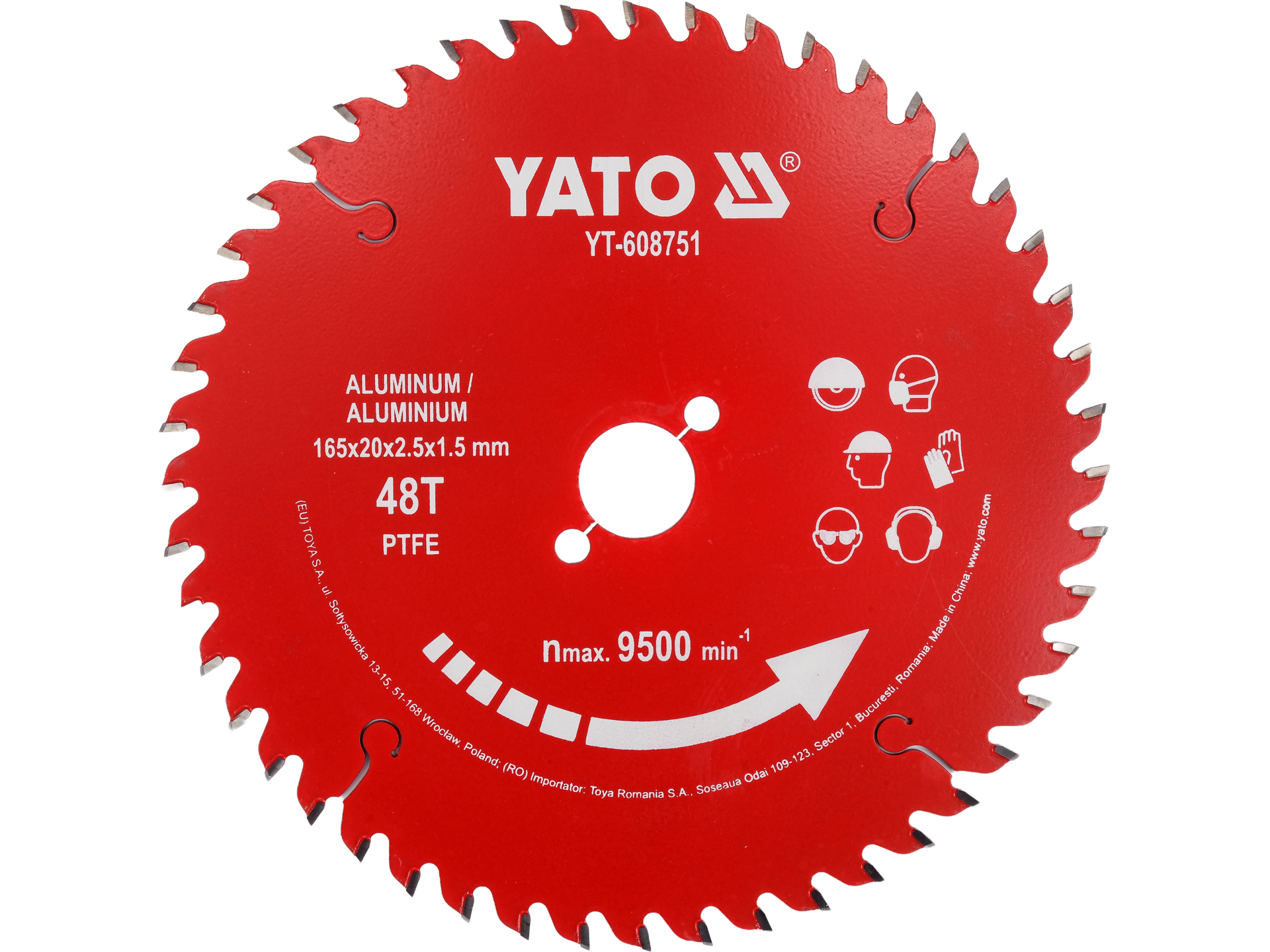 Tarcza tct PTFE do aluminium 165*20*48t YATO YT-608751
