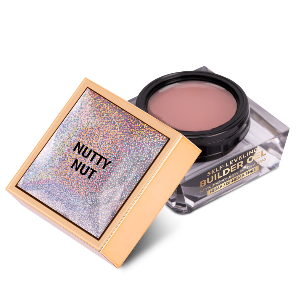 Budujący żel samopoziomujący twardy średniogęsty builder gel self leveling Molly Nails Nutty Nut HEMA/Di-HEMA Free 15 g