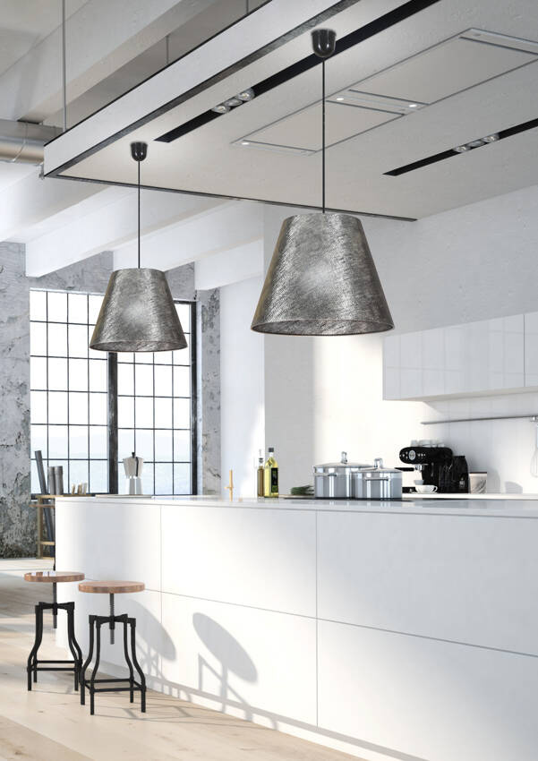 Srebrna lampa wisząca sufitowa regulowana do salonu PLATINO 1xE27