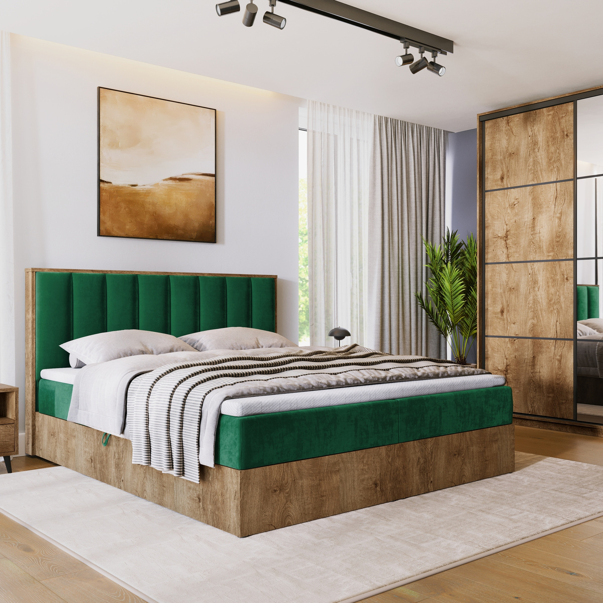 Łóżko 140x200 kontynentalne do sypialni LOFT II z pojemnikiem