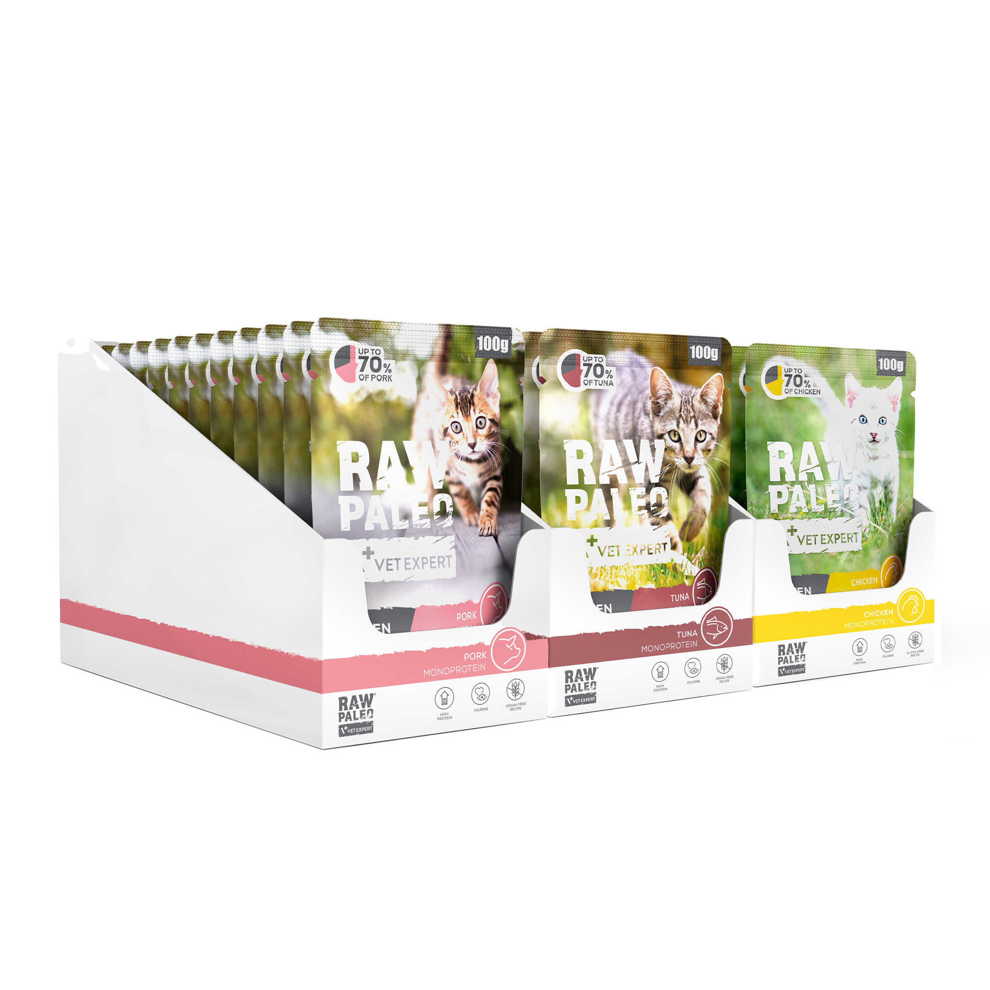 RAW PALEO KITTEN CAT CHICKEN PORK TUNA 36x100g - mokra karma dla kociąt